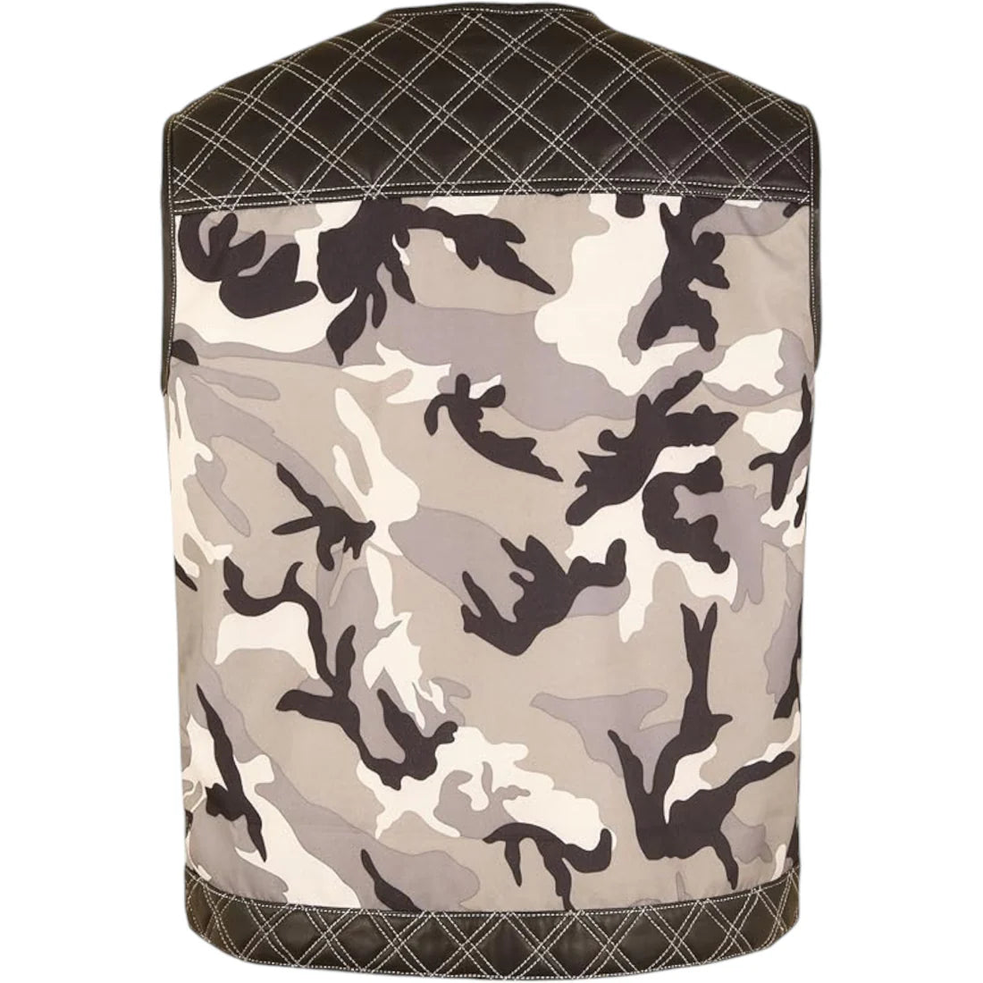 Genuine Leather & Textile Camouflage Vest – Men's Motorcycle Club Style