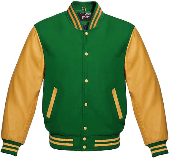 Modern Bomber Style Jacket with Wool Body & Gold Sleeves