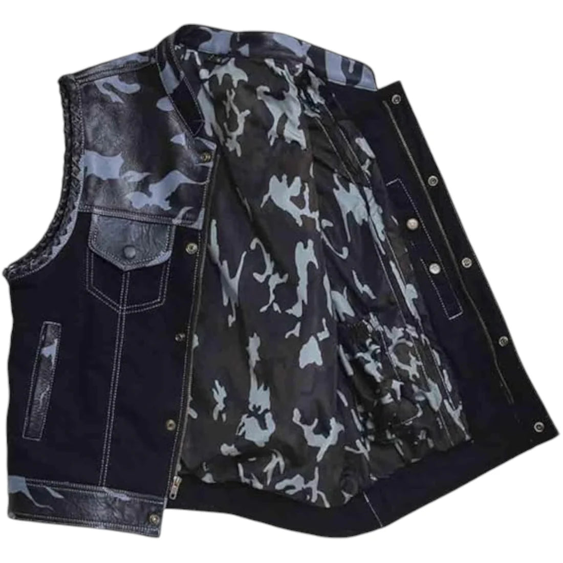 Men's Biker Rider Vest – Camouflage Leather & Textile Sleeveless Jacket