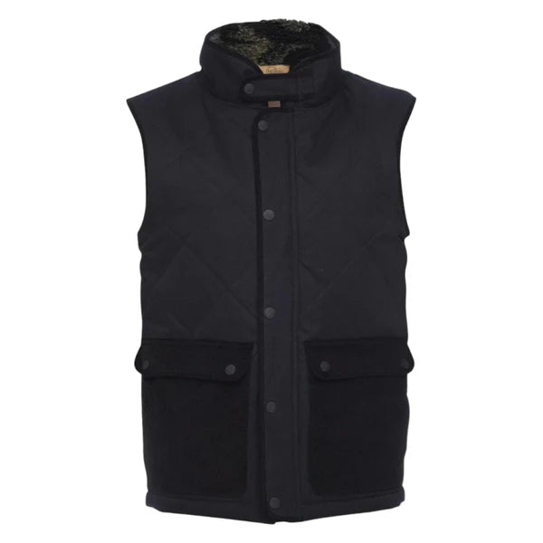 Men's Black Quilted Sleeveless Vest with High Collar and Front Pockets