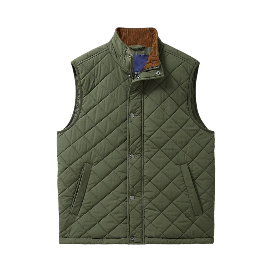 Men's Quilted Olive Green Vest with Stand Collar