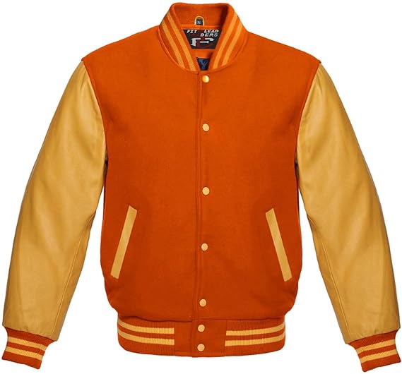 Modern Bomber Style Jacket with Wool Body & Gold Sleeves