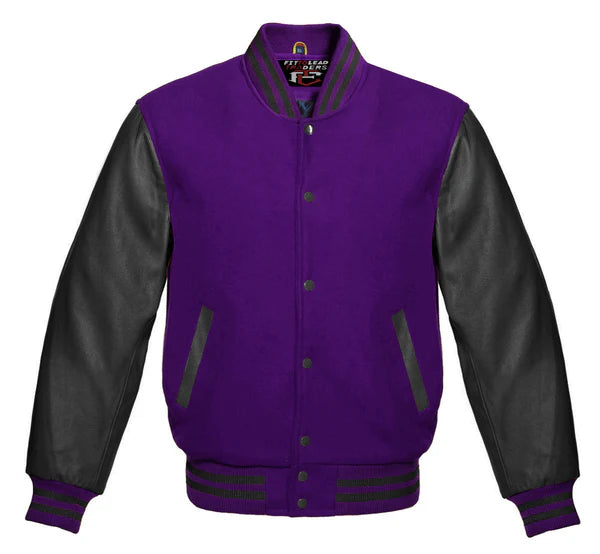 Stylish Retro Varsity Letterman Jacket with Bold Black Sleeves