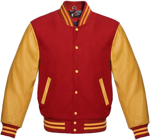 Modern Bomber Style Jacket with Wool Body & Gold Sleeves