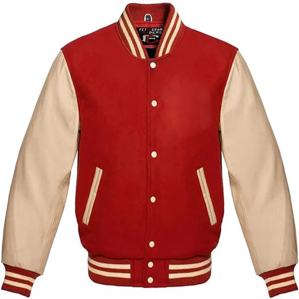 Classic Varsity Jacket Wool Body & Cream Leather Sleeves Vintage Baseball Style