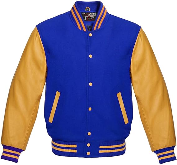Modern Bomber Style Jacket with Wool Body & Gold Sleeves