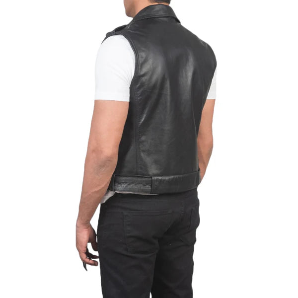 Superior Quality Black Leather Vest in Auden