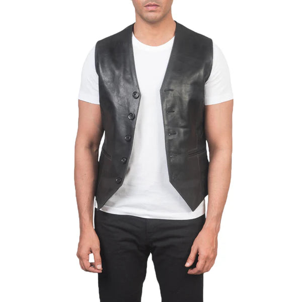 Superior Quality Black Leather Vest in Auden