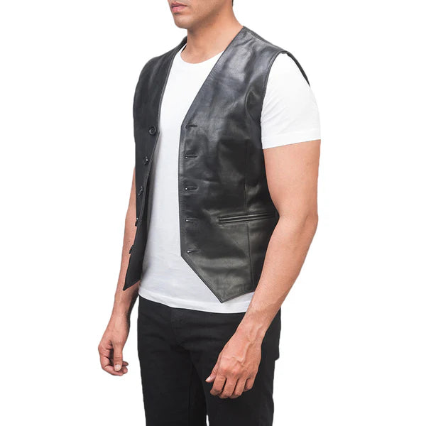 Superior Quality Black Leather Vest in Auden