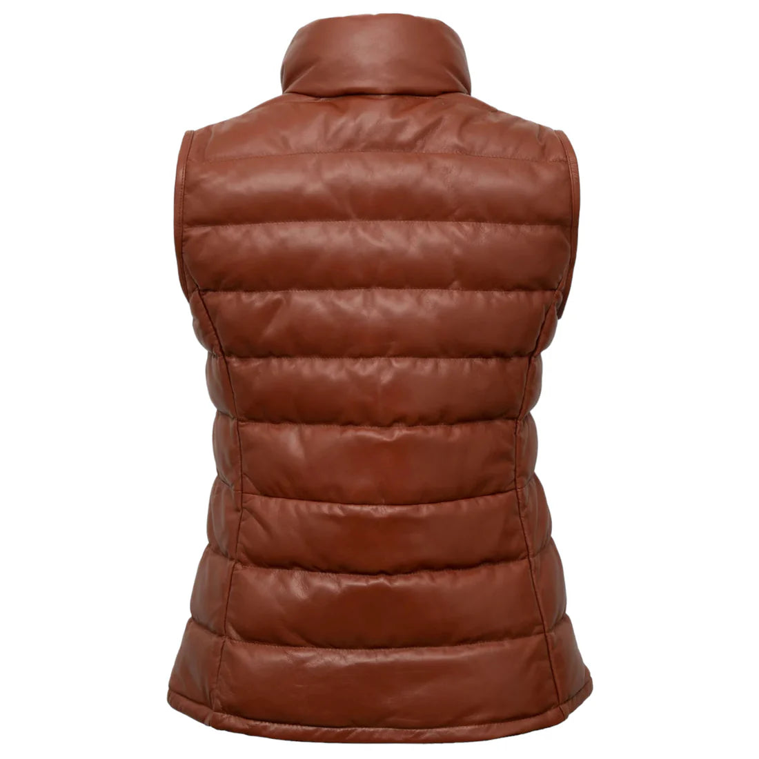 Stylish Women's Rust Funnel Leather Gilet