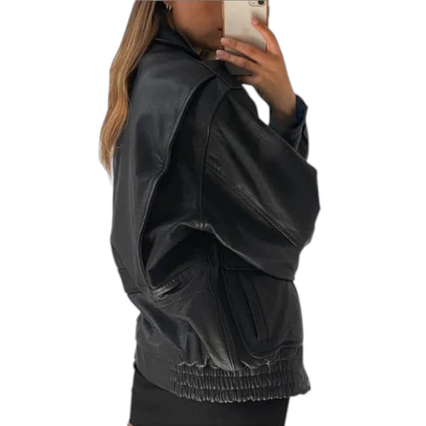 Women’s Vintage 90S Genuine Leather Oversize Retro style Bomber Jacket