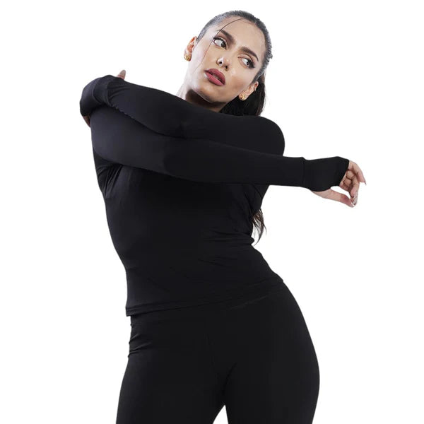 High-Performance Black Long Sleeve Tee for Women