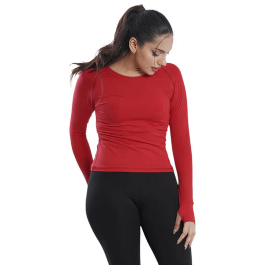 Luxurious Women's Full Sleeve Red Performance Tee