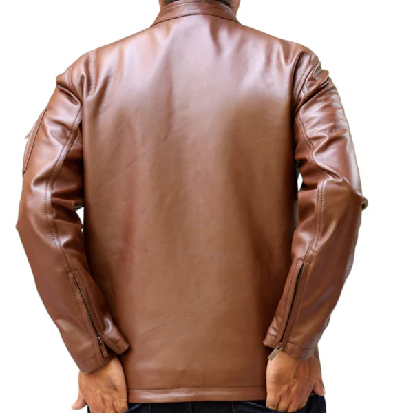Classic Men’s Brown Leather Jacket – Ideal for Casual Outfits