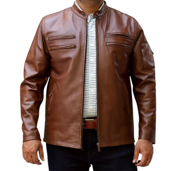 Classic Men’s Brown Leather Jacket – Ideal for Casual Outfits