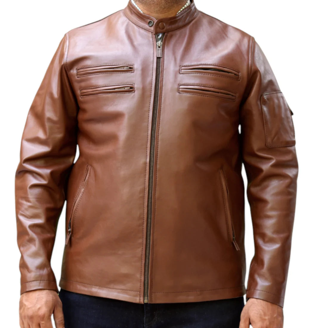Classic Men’s Brown Leather Jacket – Ideal for Casual Outfits