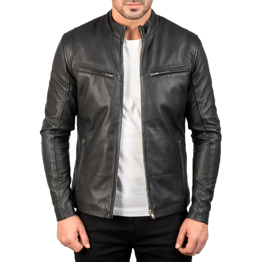 Men's Premium Ionic Black Leather Jacket – Stylish & Durable
