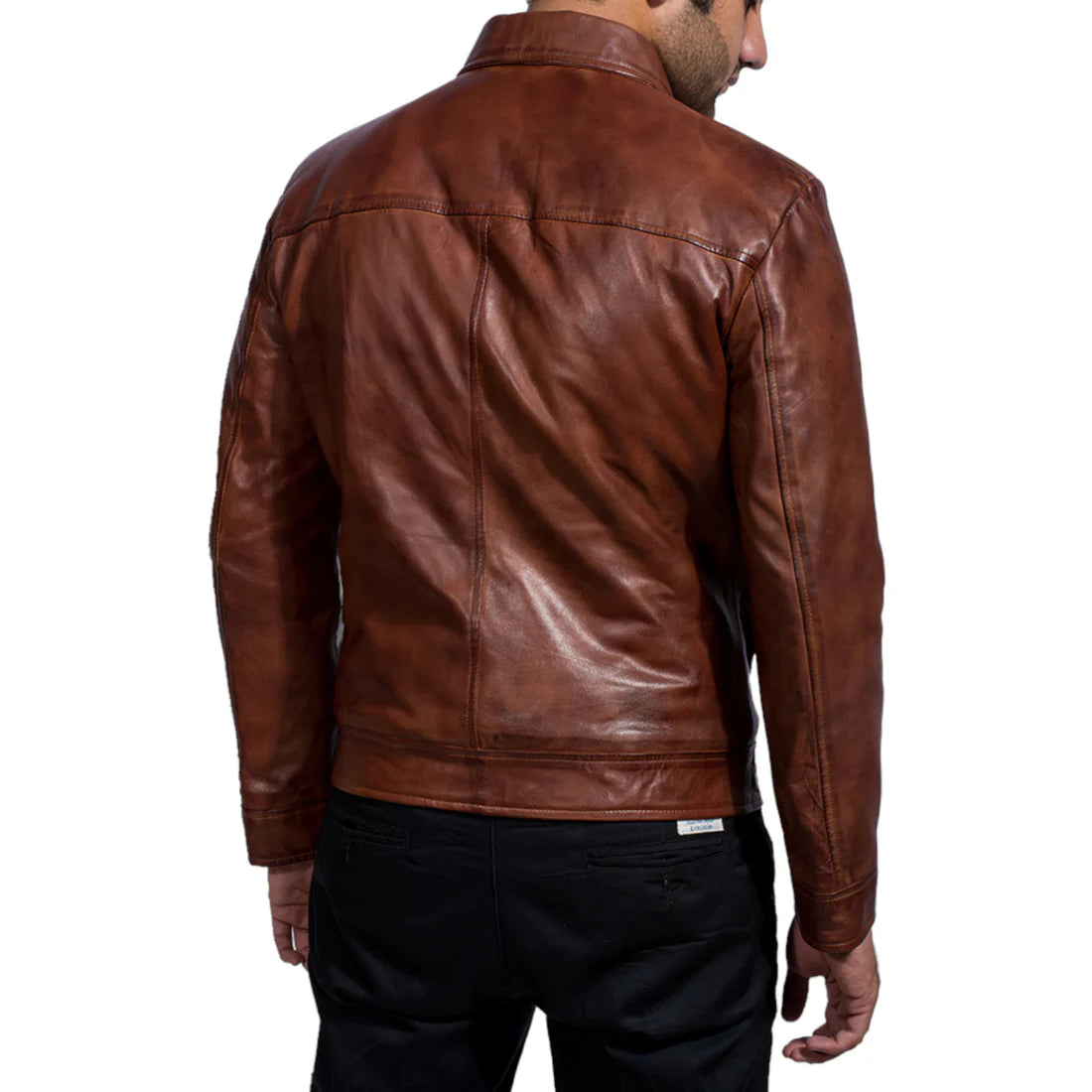 Men's Premium Leather Jacket with Harrington Collar Brown Leather