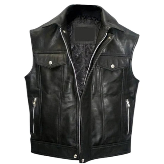 Men's Retro Café Racer Biker Vest – Genuine Lambskin Leather