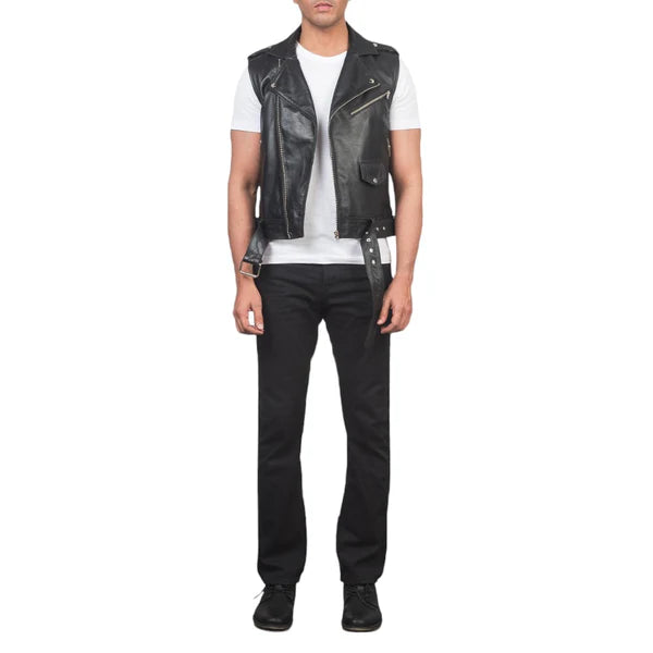 Men's Black Leather Motorcycle Vest