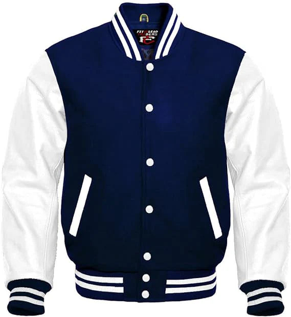 Varsity Lettermen Bomber Style All Wool & White Color Sleeves Jacket
