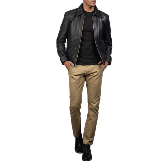 Premium Leather Jacket for Men with Harrington Collar