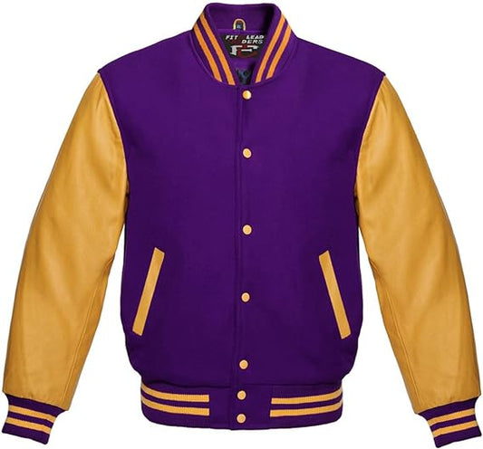 Modern Bomber Style Jacket with Wool Body & Gold Sleeves