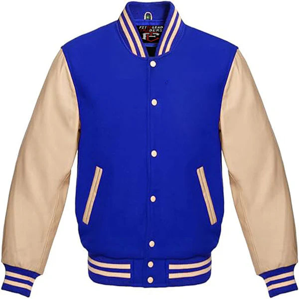 Classic Varsity Jacket Wool Body & Cream Leather Sleeves Vintage Baseball Style