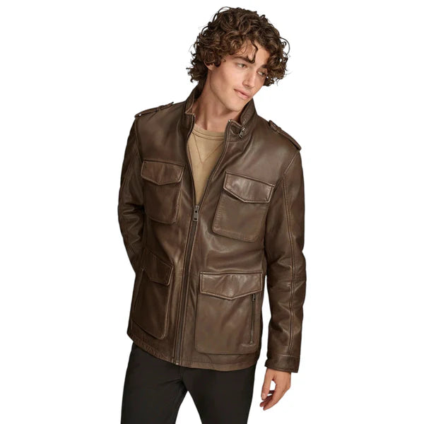 Stylish Men's Field Style Leather Jacket – Versatile and Tough