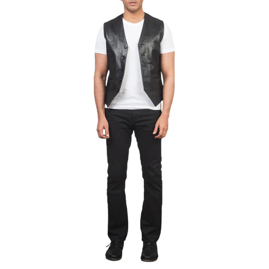 Superior Quality Black Leather Vest in Auden