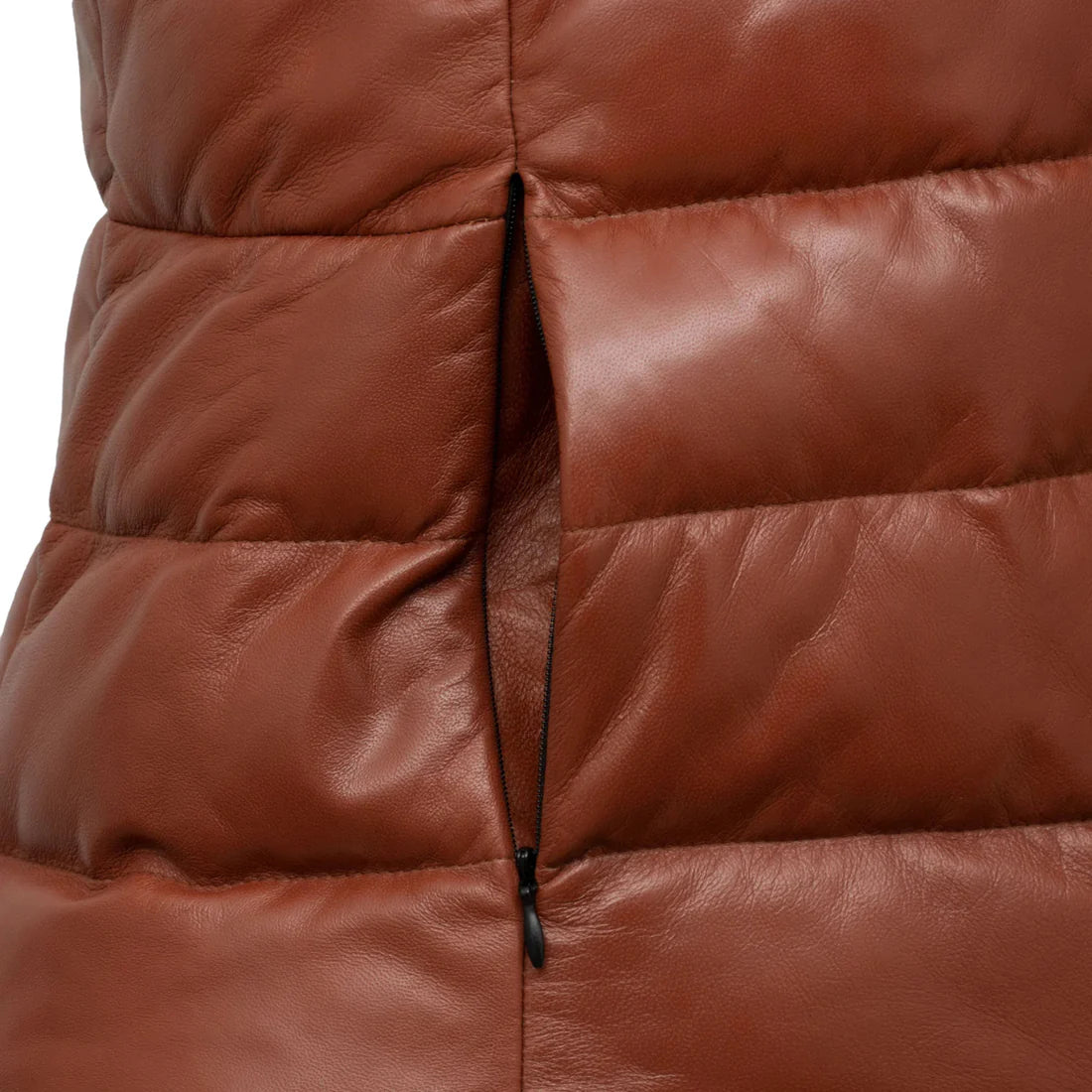 Stylish Women's Rust Funnel Leather Gilet