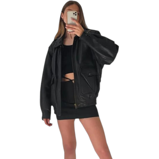 Women’s Vintage 90S Genuine Leather Oversize Retro style Bomber Jacket