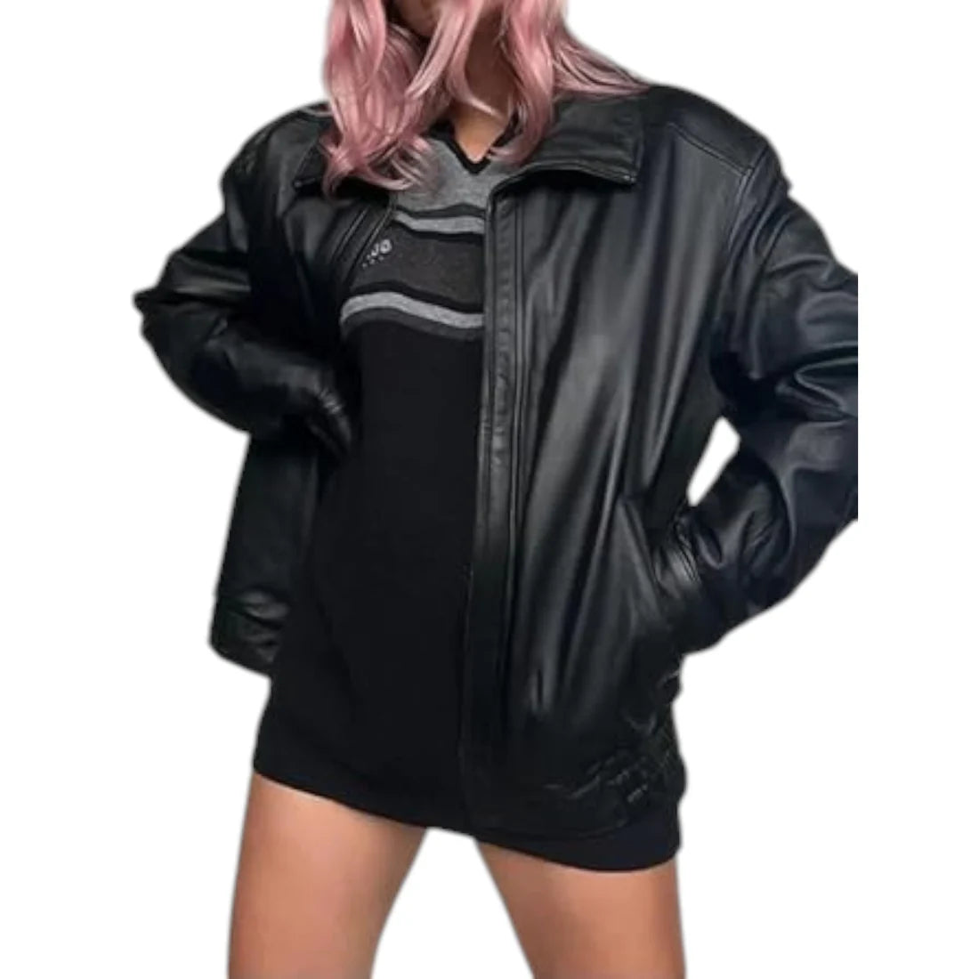Retro Oversized 90s Leather Jacket for Women
