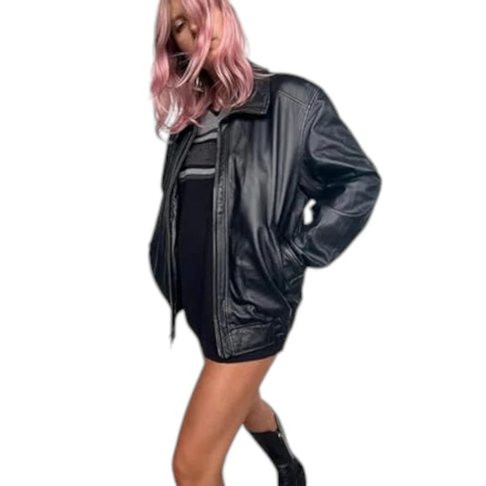 Retro Oversized 90s Leather Jacket for Women
