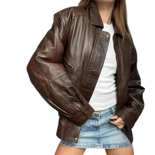 Retro Street Style Brown Leather Jacket