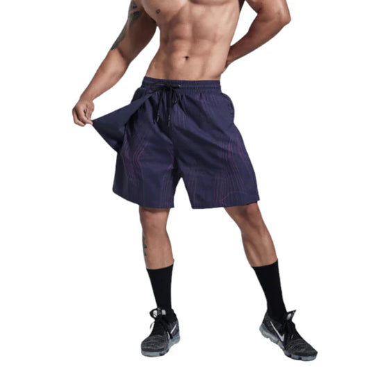 Men's Grid Pattern Athletic Shorts and Drawstring Waist